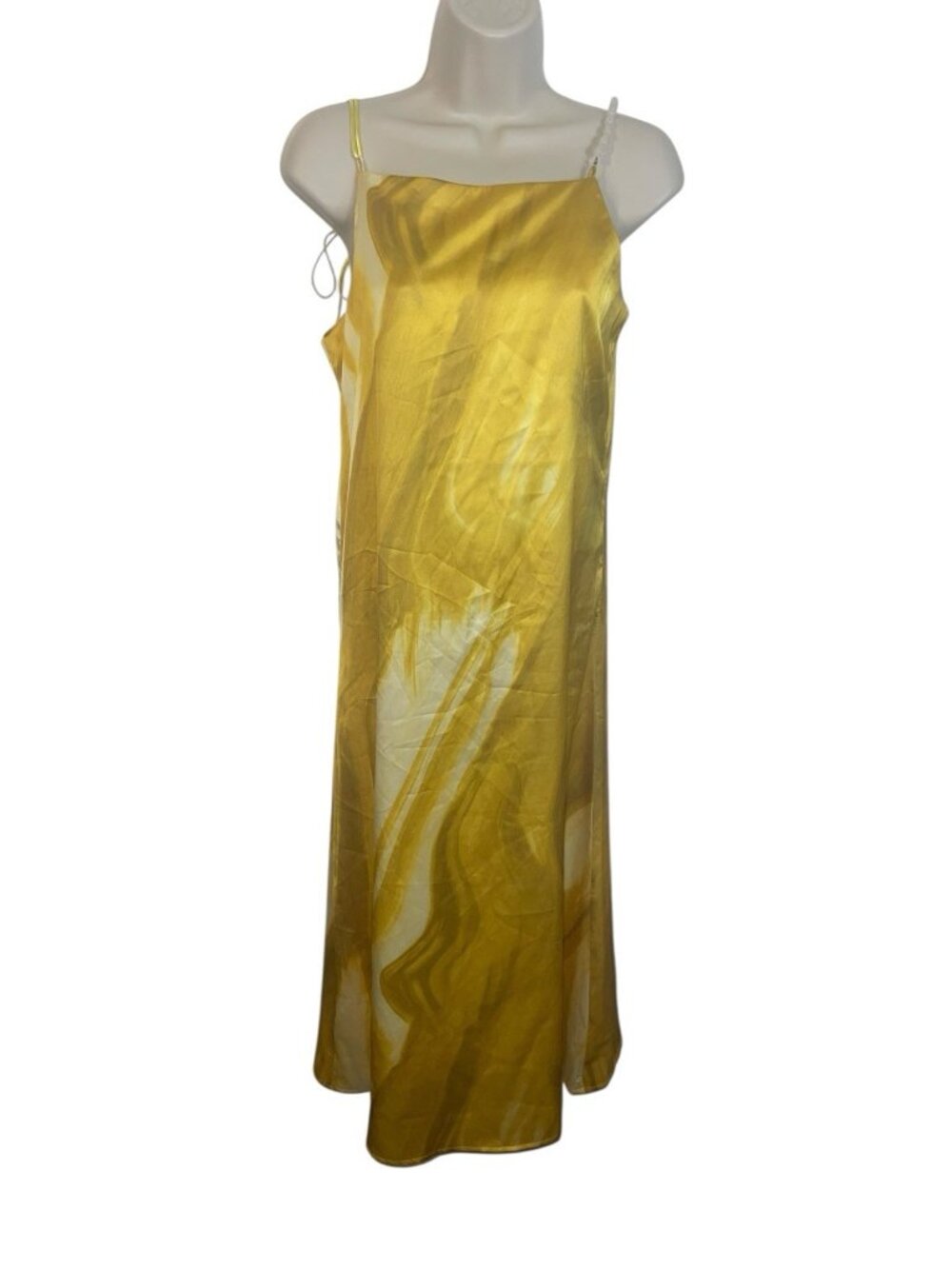 CAARA Womens Size Small Yellow Printed Maxi Dress One Beaded Strap One Tie Strap